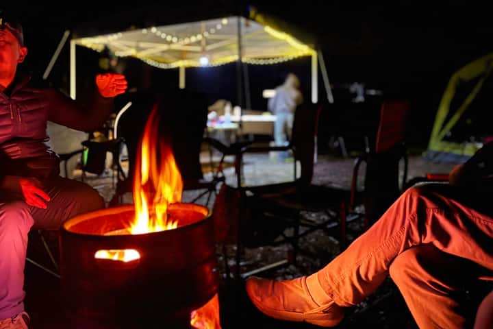 Friends around a campfire
