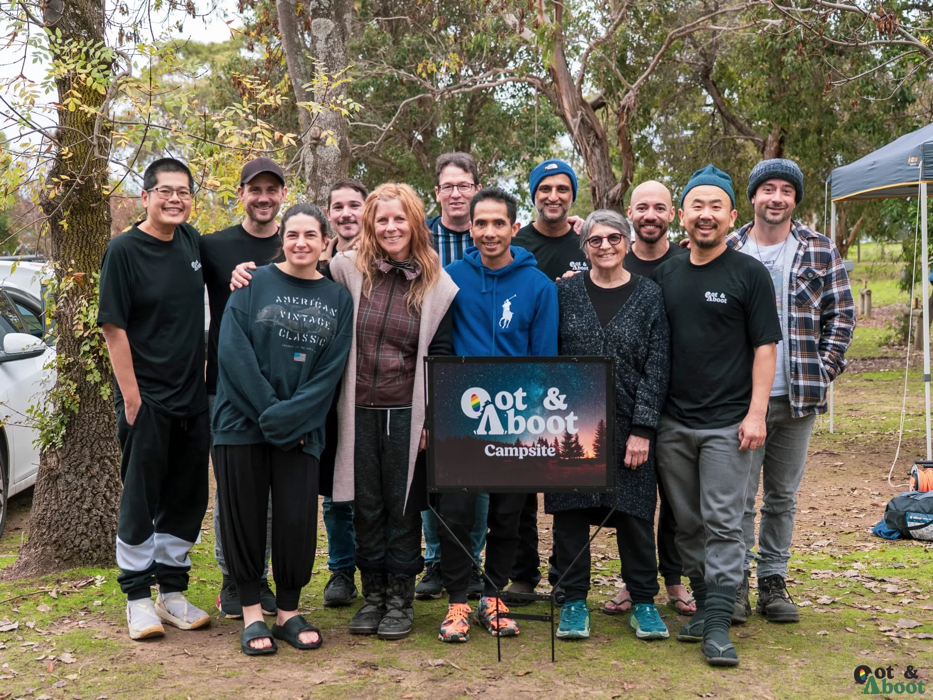 Group photo of people camping